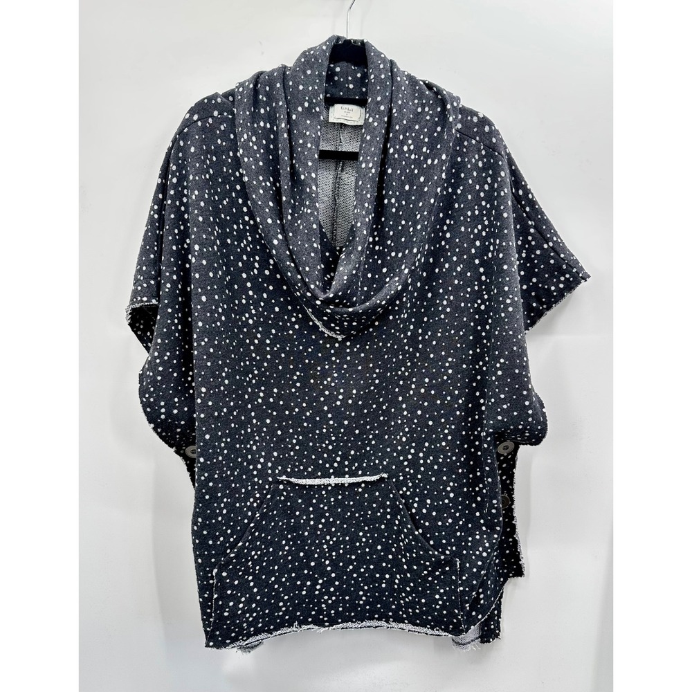 CHALET Women Polka Dot Cowl Neck Poncho Grey Lagenlook Minimalist Sz 2 M/L Artsy